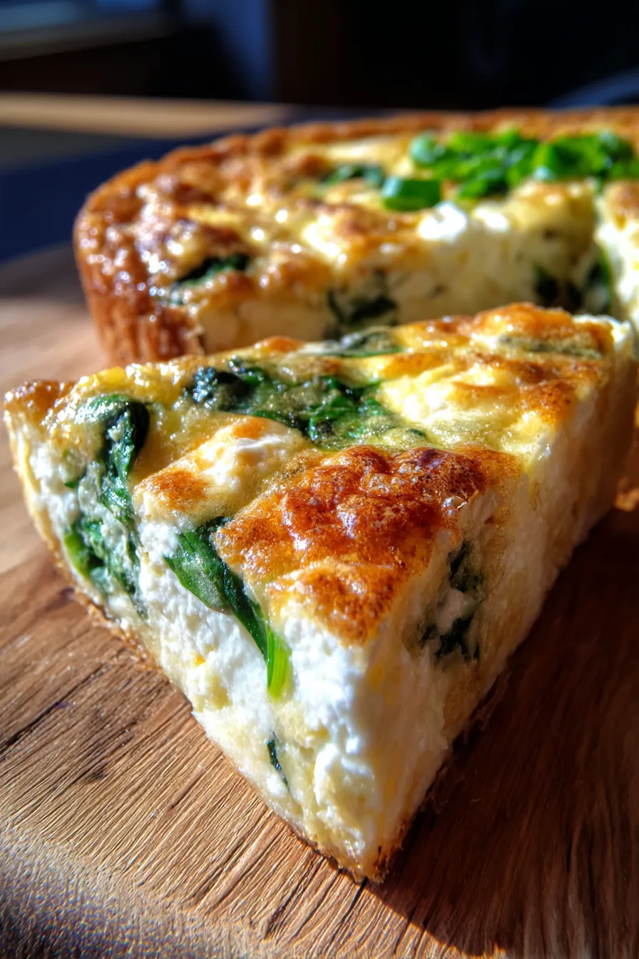Cottage Cheese and Spinach Crustless Quiche-served-family style-rustic