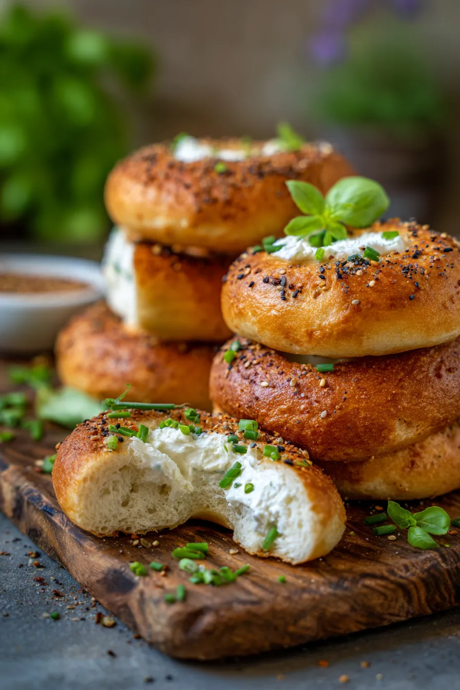 Cottage Cheese Bagels fresh out of oven closeup