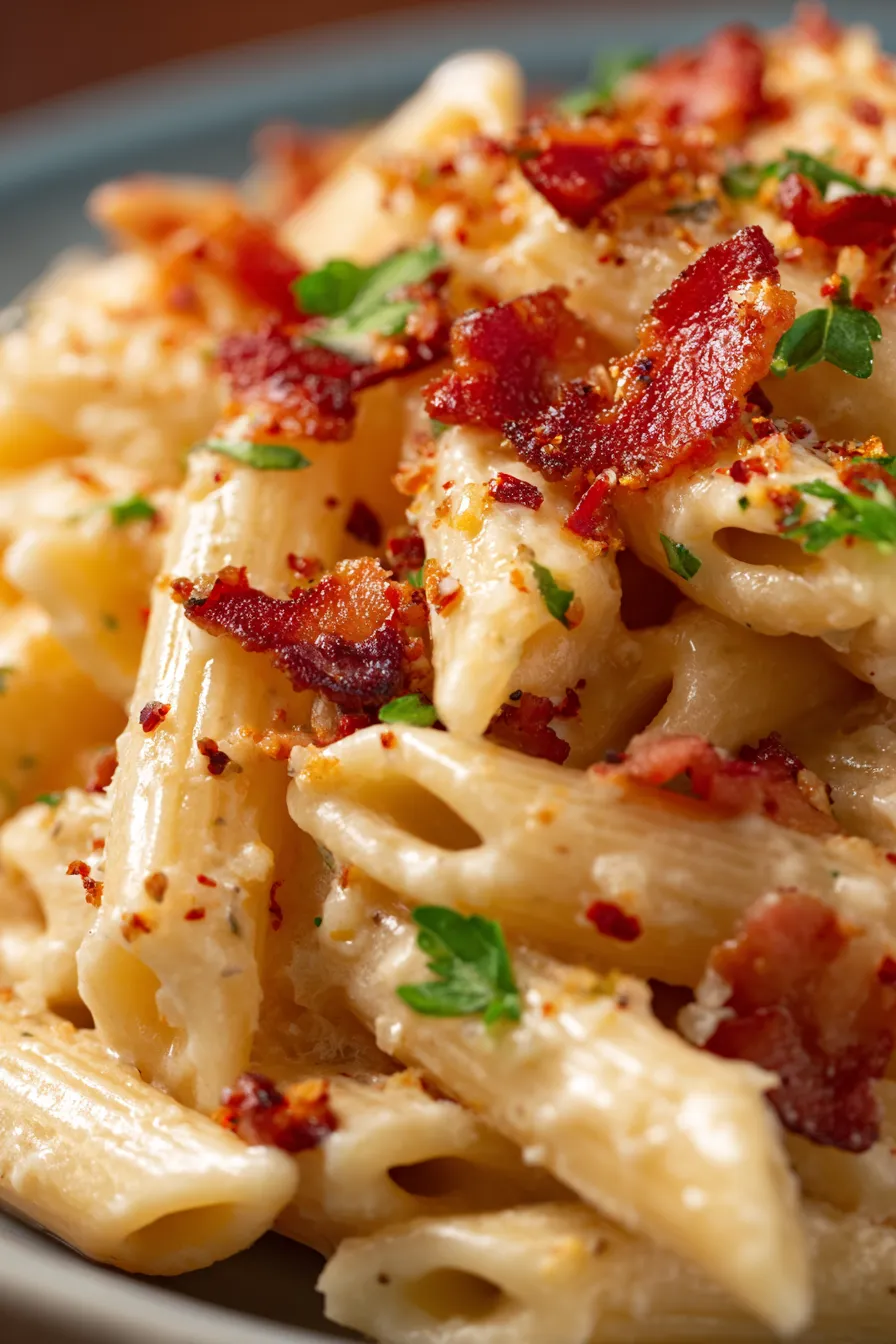 Creamy Bacon Pasta – Comfort Food for Family Nights-closeup-texture
