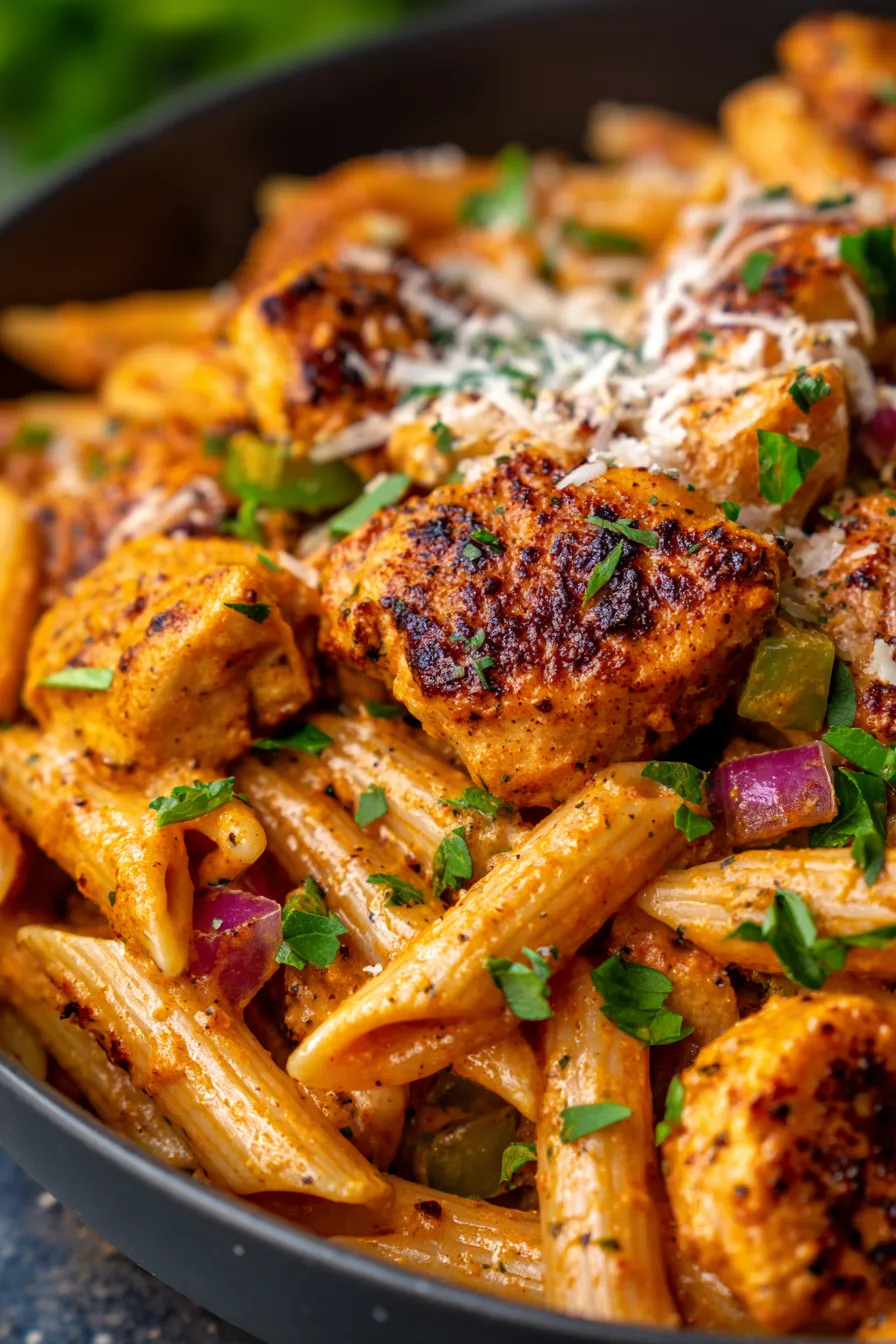 Creamy Cajun Chicken Pasta Skillet-closeup-texture