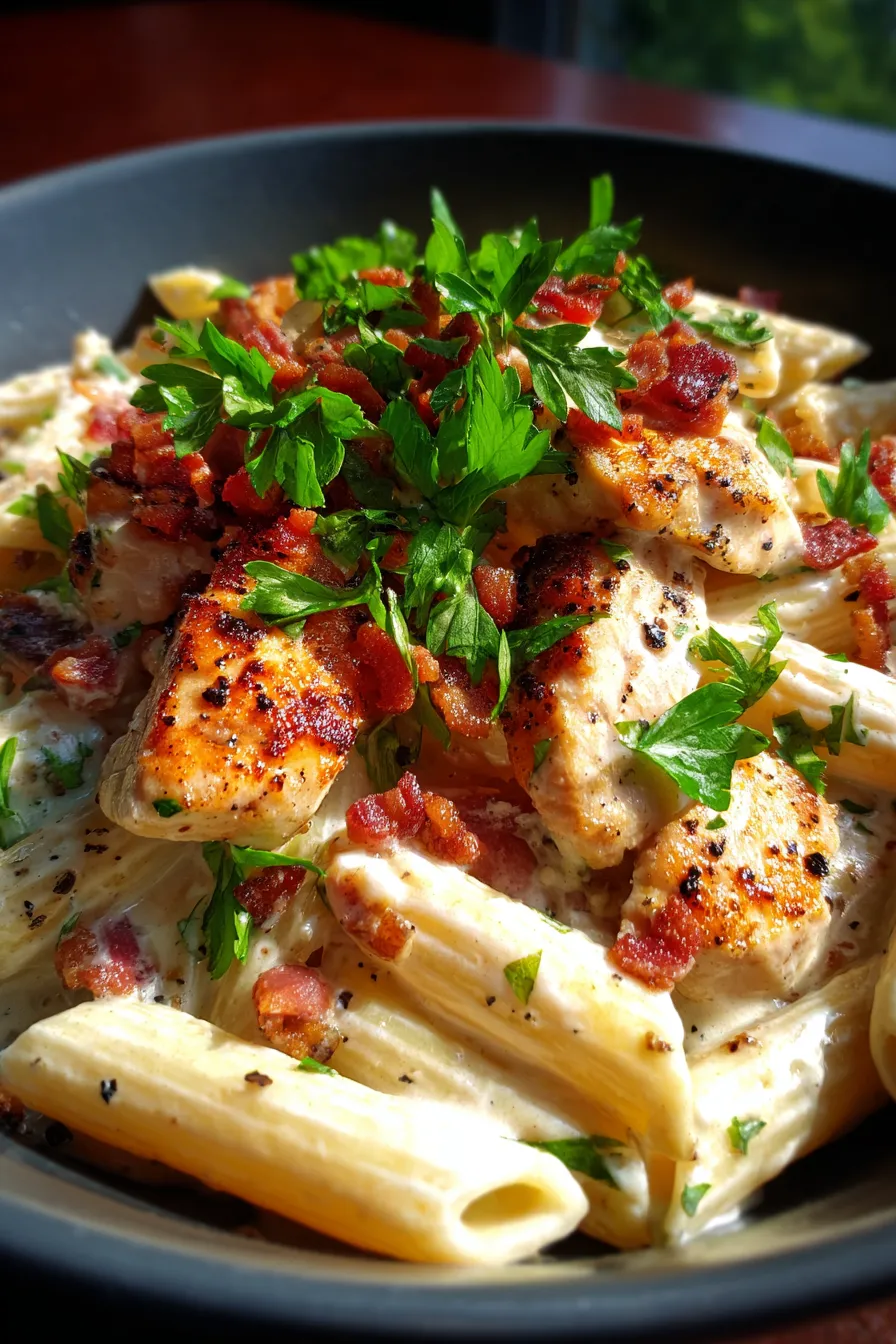 Creamy Chicken Bacon Ranch Pasta-serving-spoon