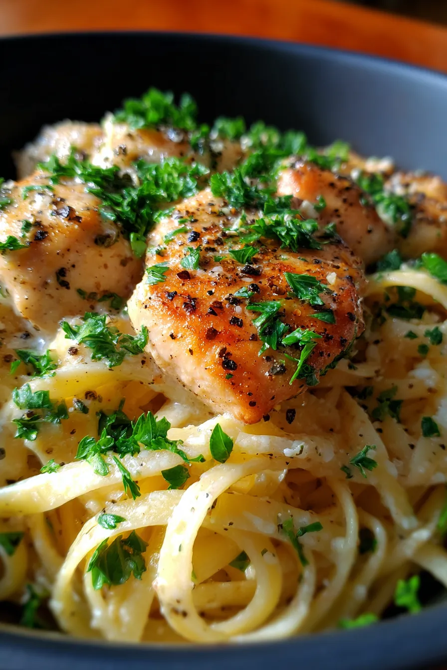 Creamy Chicken Buttered Noodles-texture-close-up-garnish