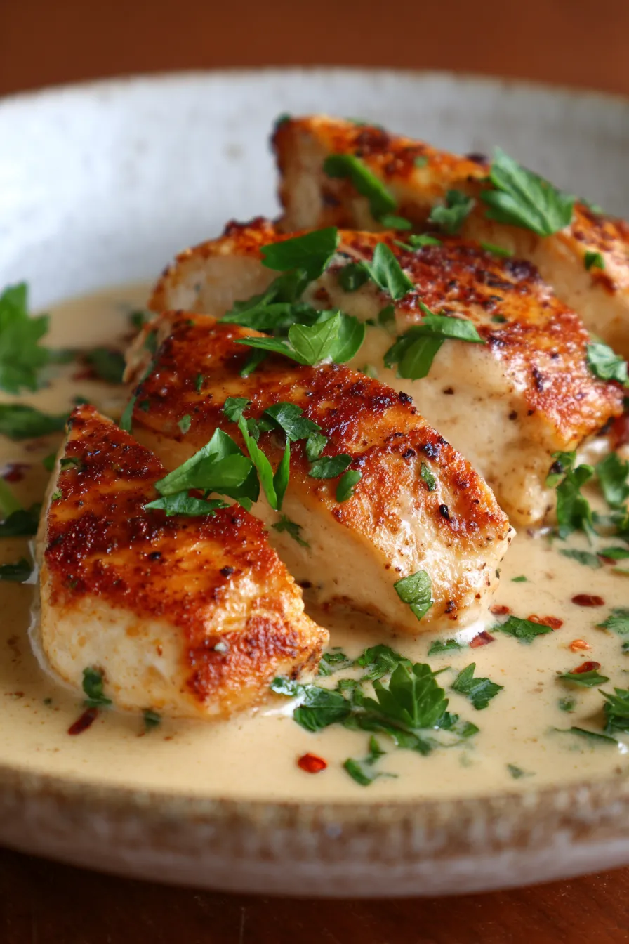 Creamy Garlic Chicken-overhead-dinner-plate