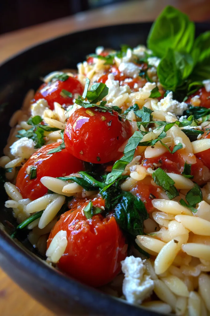 creamy orzo pasta cherry tomatoes spinach
