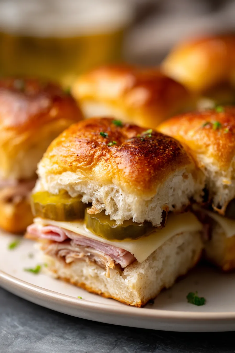 Cuban Inspired Pull-Apart Sliders-closeup-texture-melted-cheese