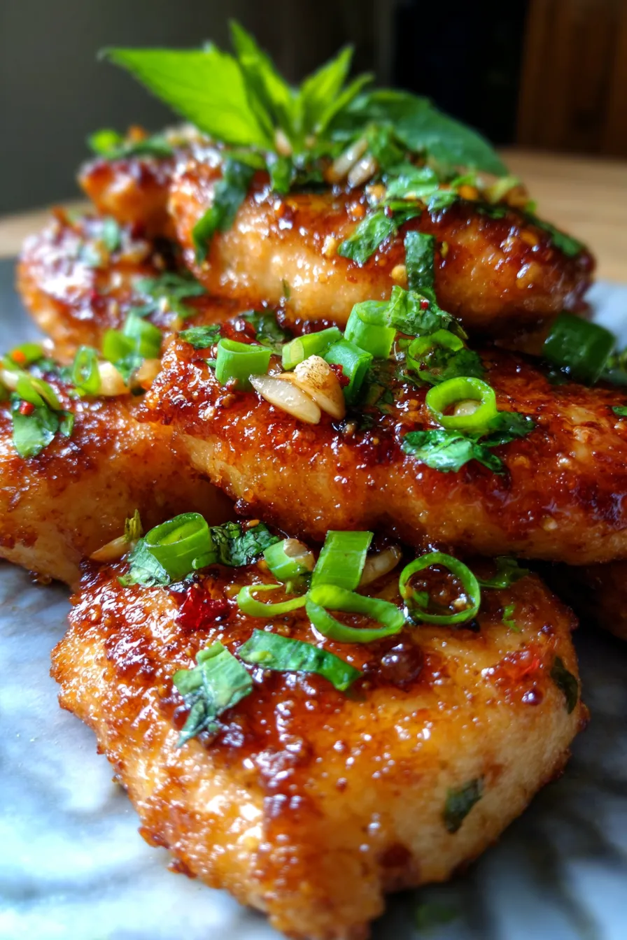 Double Crunch Honey Garlic Chicken Fillets, sauce drizzling, extreme close-up