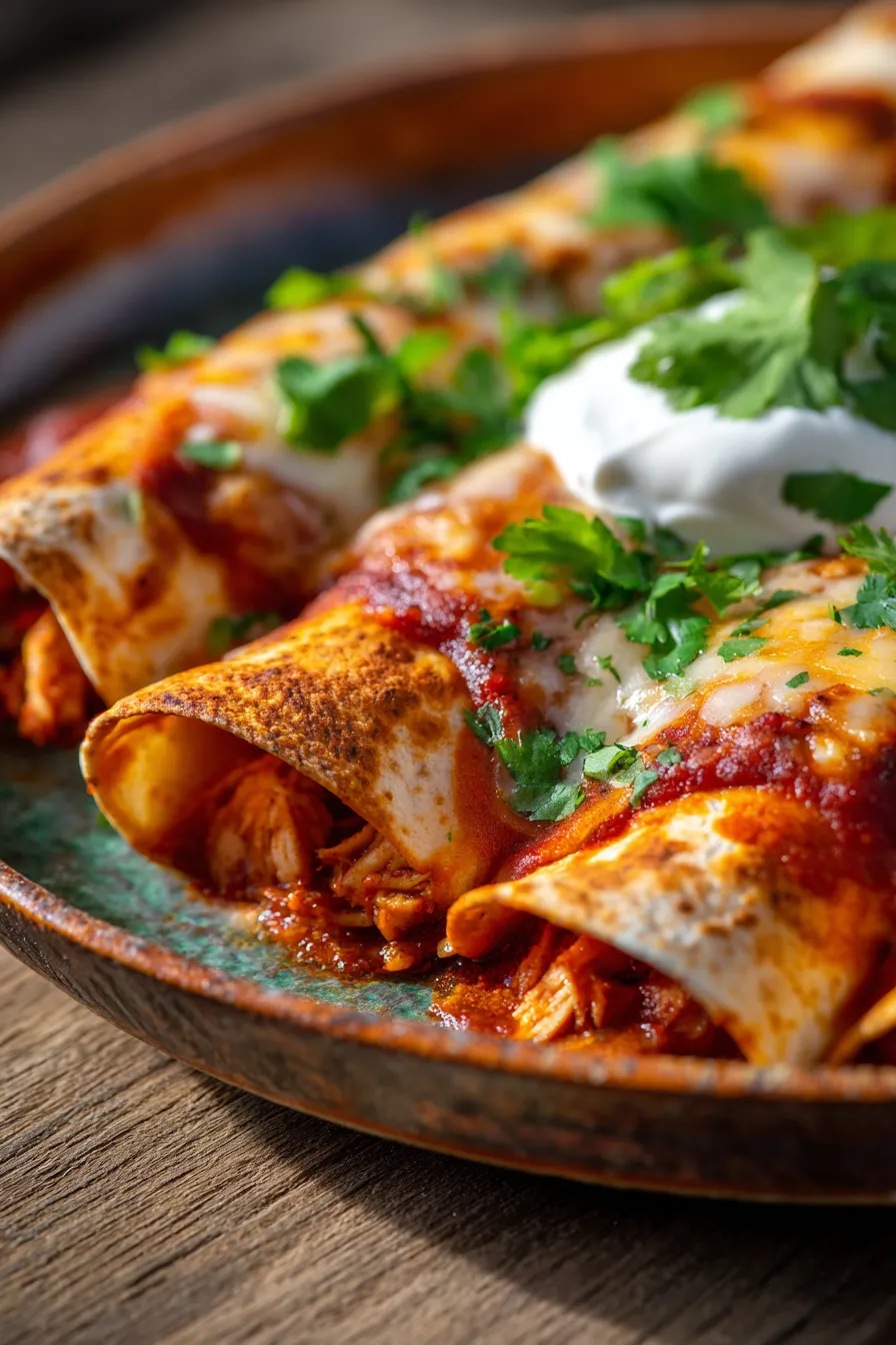 Easy Chicken Enchiladas for a Simple Family Dinner-serving-plate-closeup