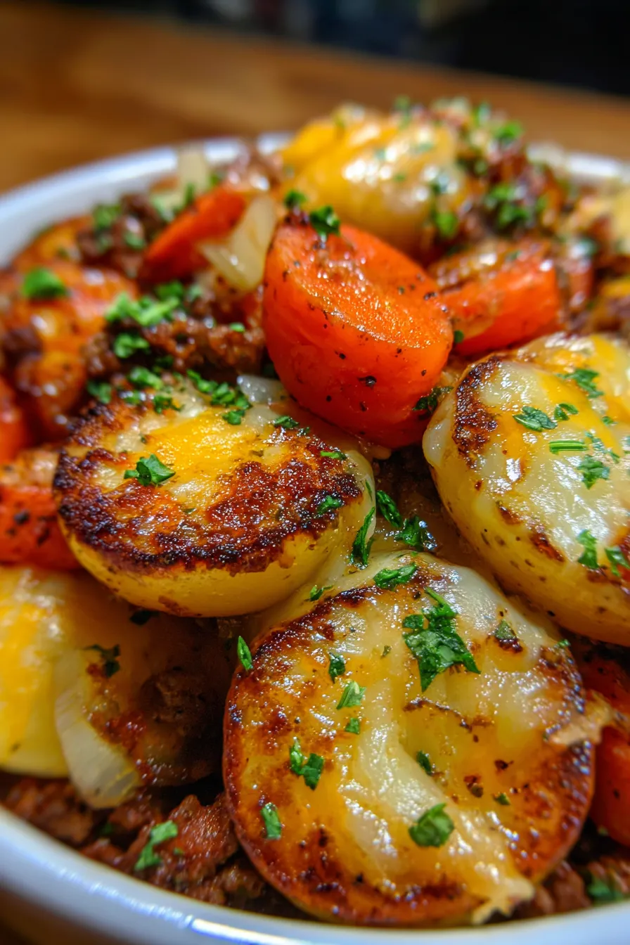 Easy Ground Beef Hobo Casserole for Weeknights-slice-closeup