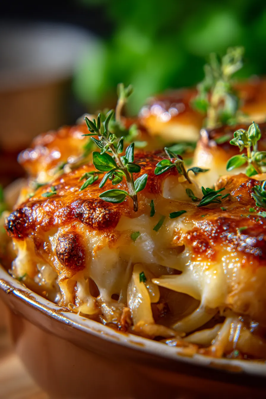 French Onion Chicken Orzo Casserole-caramelized-onions