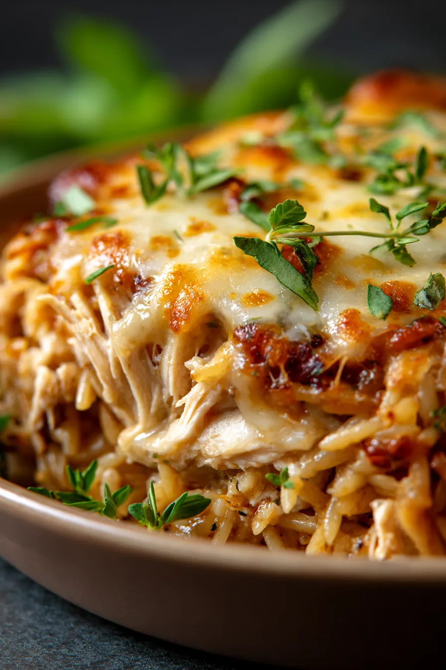 French Onion Chicken Orzo Casserole-serving-bowl