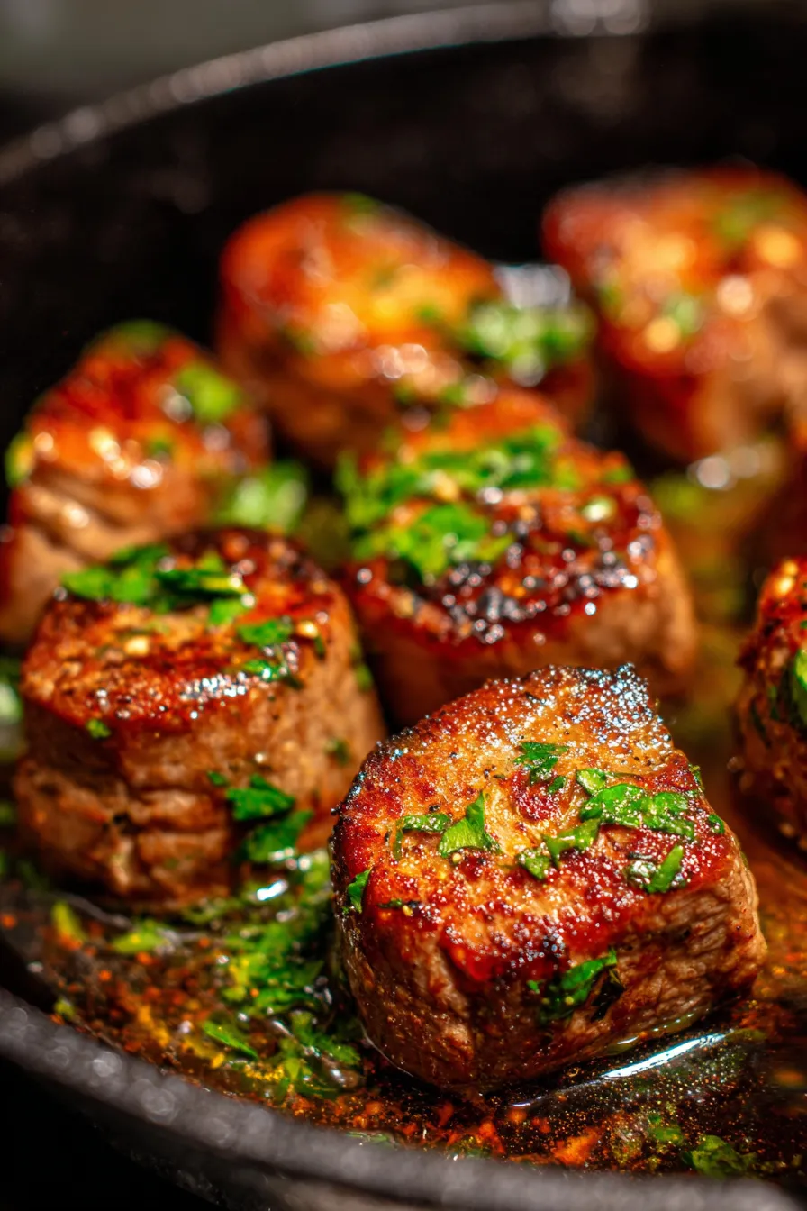 Garlic Butter Beef Bites (High Protein, One Pan)-texture-closeup