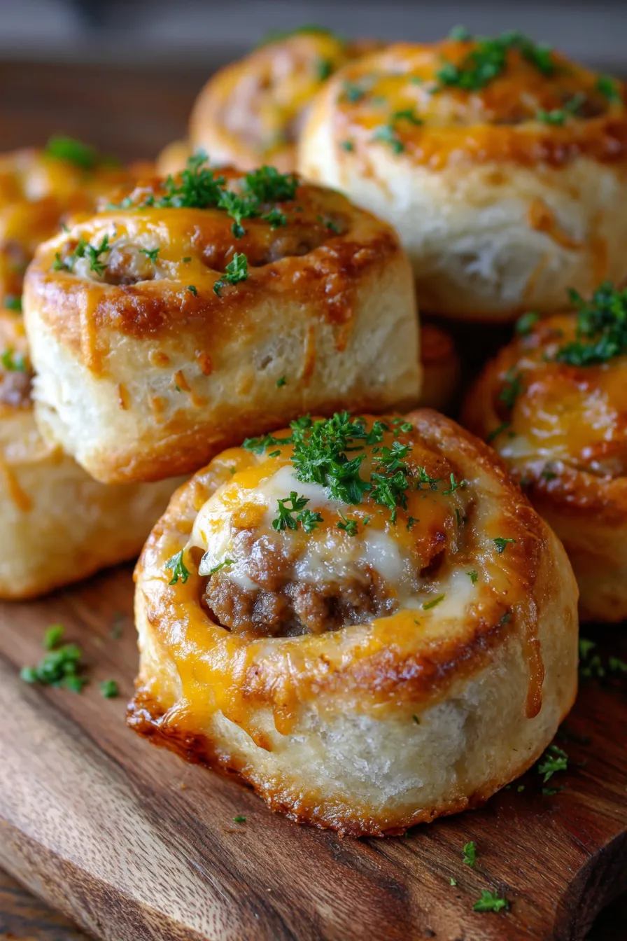 Garlic Butter Cheeseburger Rollups-dinner plate-side view