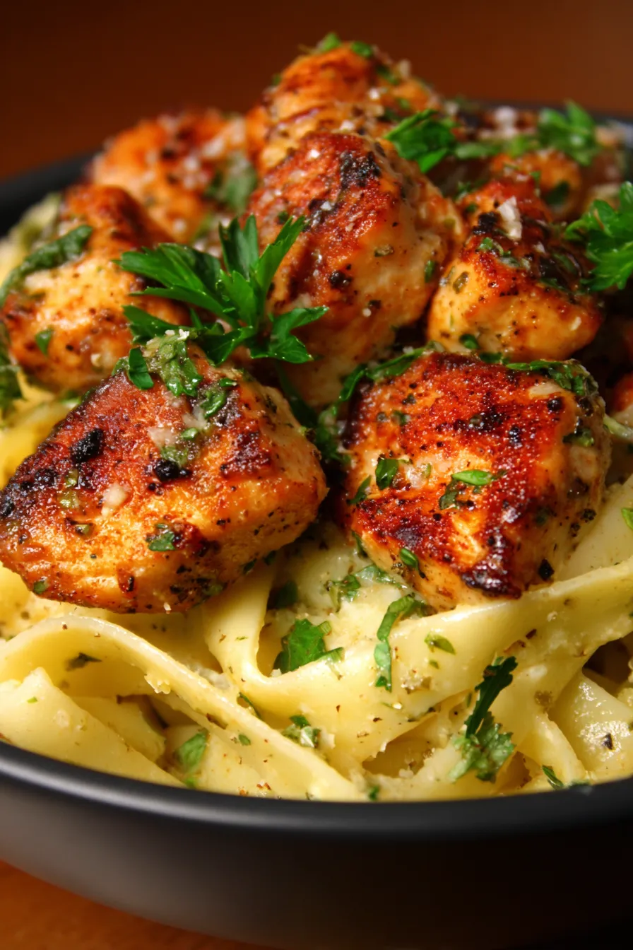 Garlic Butter Chicken Bites - close up texture
