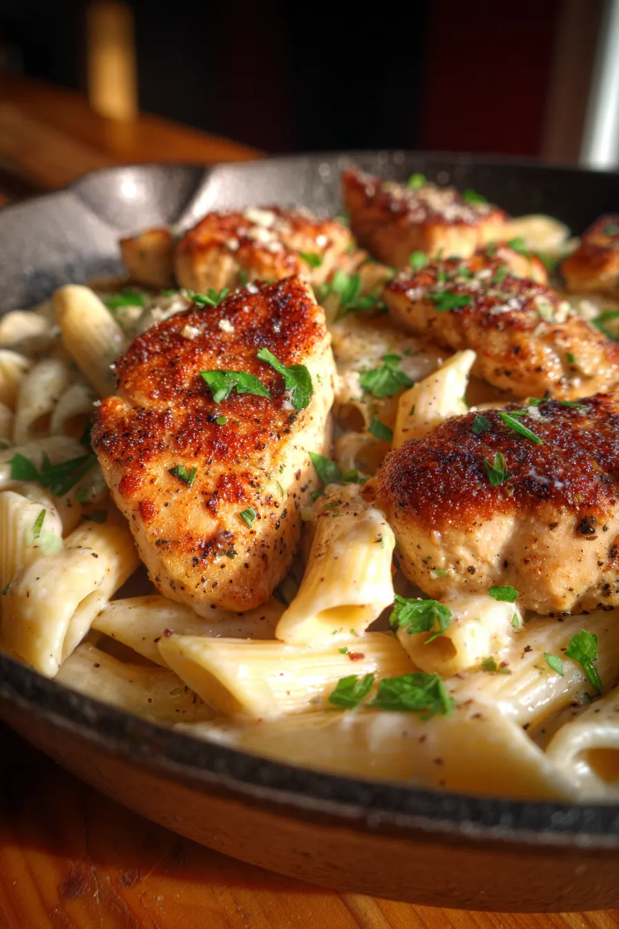 Garlic Parmesan Chicken Pasta Skillet-full-dish