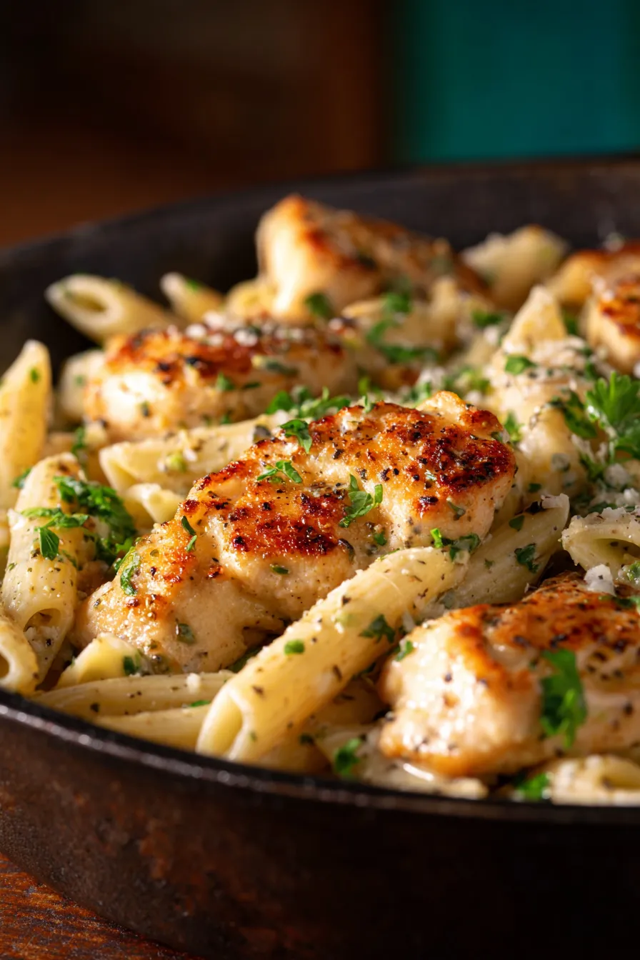 Garlic Parmesan Chicken Pasta Skillet-texture-fork