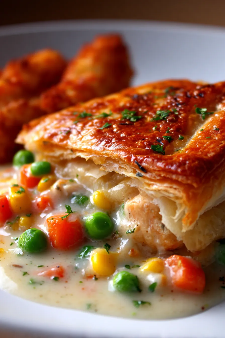 Golden-brown pie crust on Chicken Pot Pie Skillet