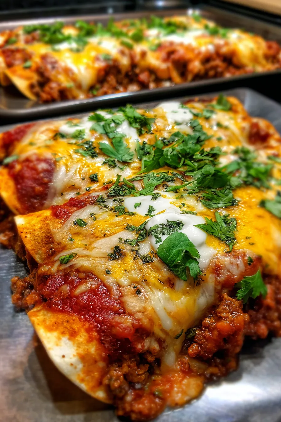 ground beef enchiladas baking dish close-up