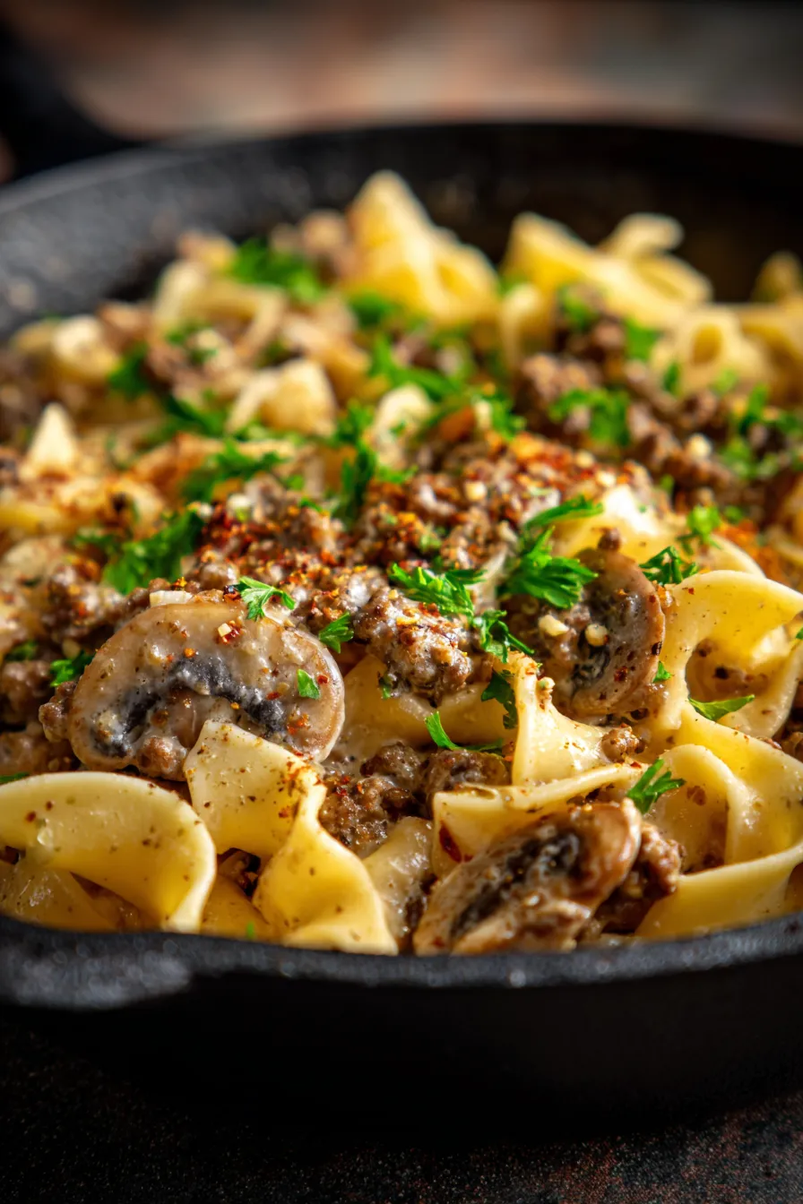 Ground Beef Stroganoff Skillet-ingredients-fresh-prep