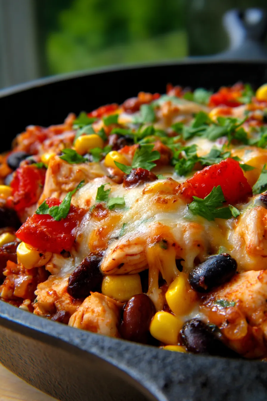 Healthy Chicken Enchilada Skillet-cheese-pull