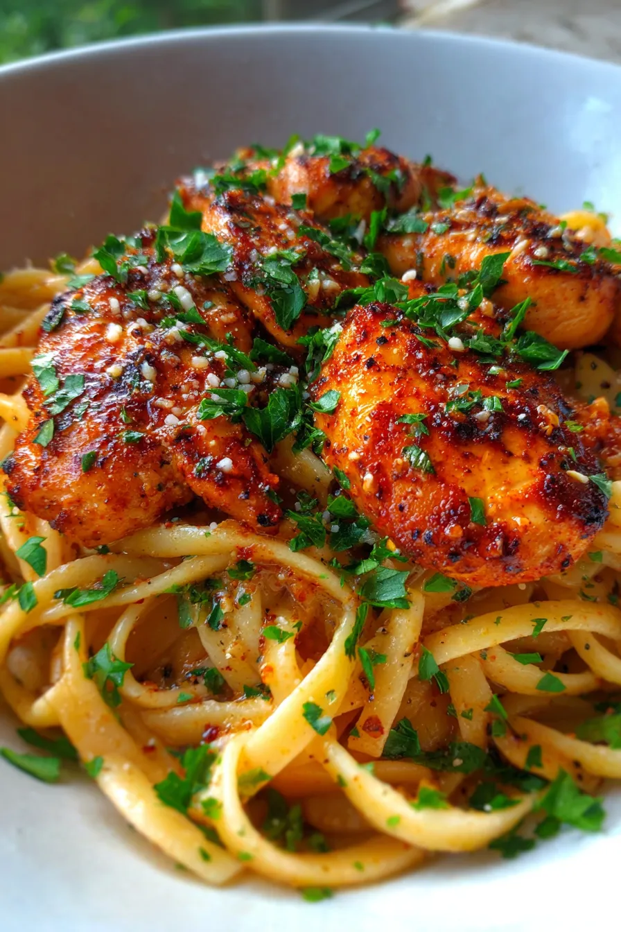Hearty comfort food chicken pasta dinner table