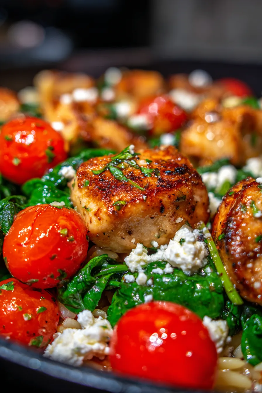 High-Protein Chicken Orzo Skillet-serving-dinner