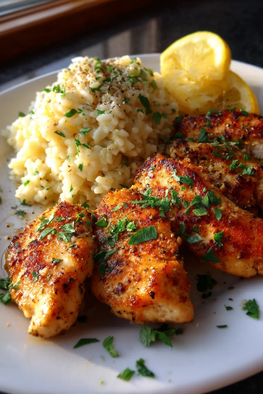 Homemade Chicken Scampi - overhead - complete meal