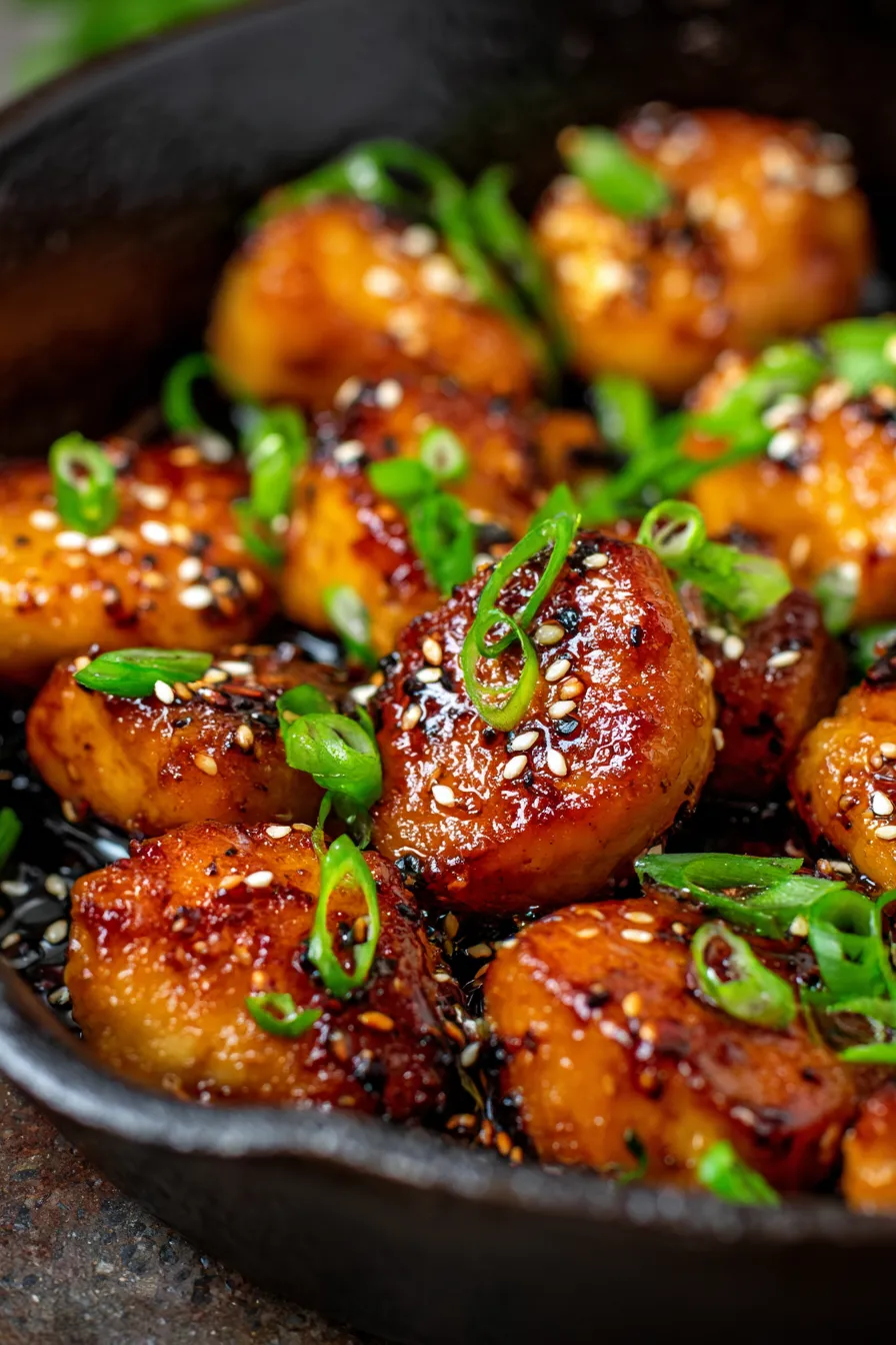 Honey Garlic Chicken Bites pan cooking caramelization