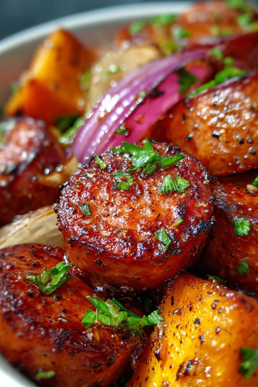 Honey Garlic Sausage with Sweet Potatoes (One-Pan Dinner)-ingredients-prepped