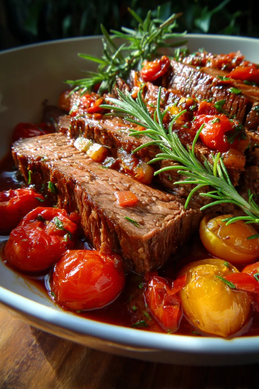Italian Pot Roast (Stracotto) Slow-Braised to Perfection – tender meat, close-up texture