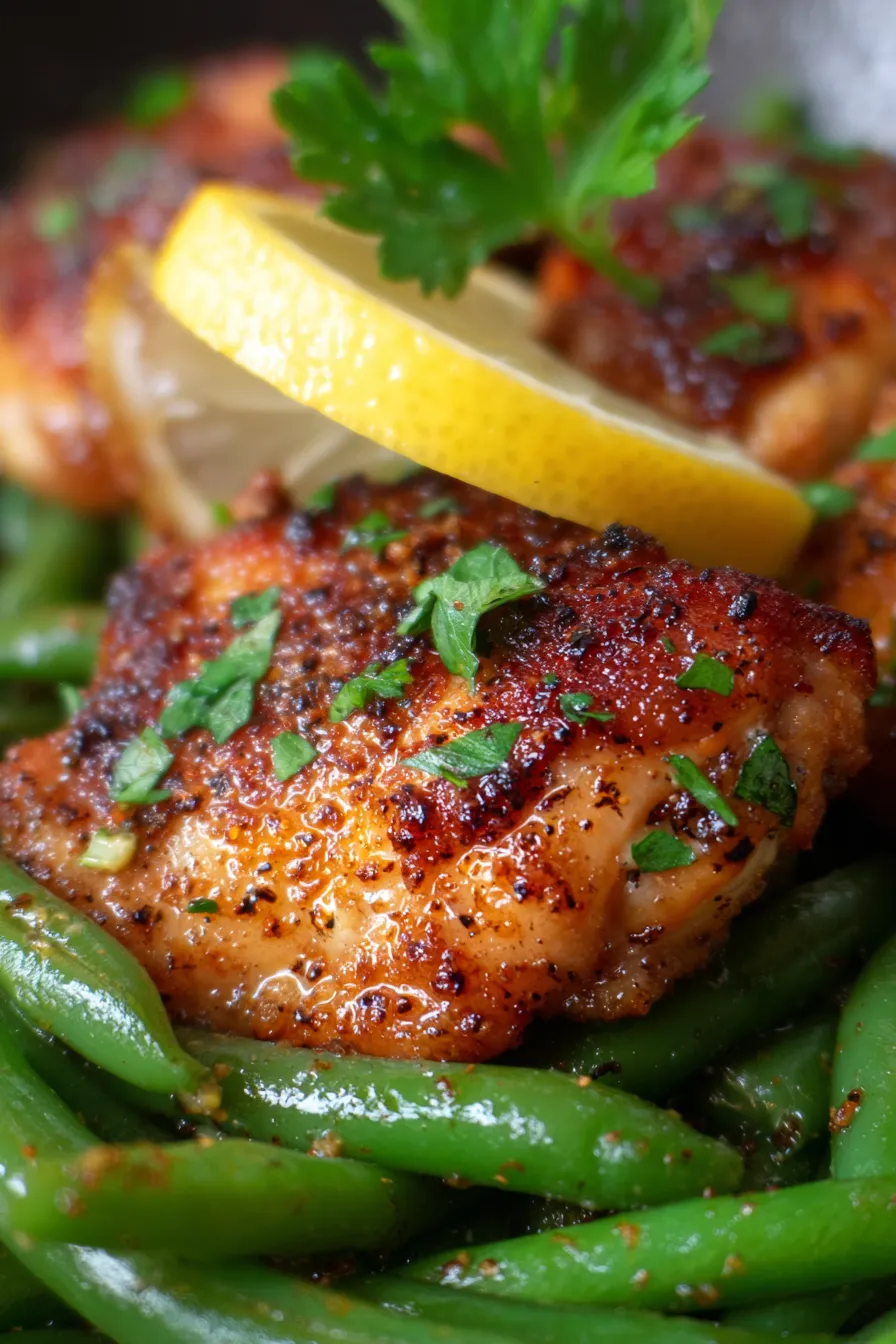 Lemon Garlic Butter Chicken Thighs with Green Beans-ingredients-closeup