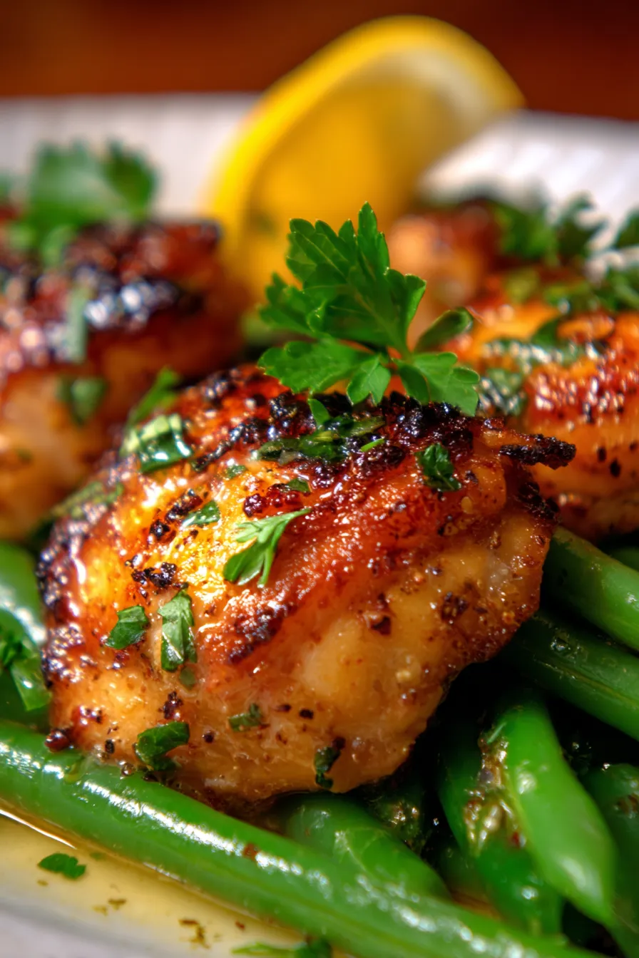 Lemon Garlic Butter Chicken Thighs with Green Beans-serving-dish