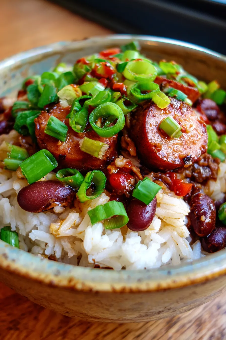 Louisiana Red Beans and Rice-served-with-cornbread