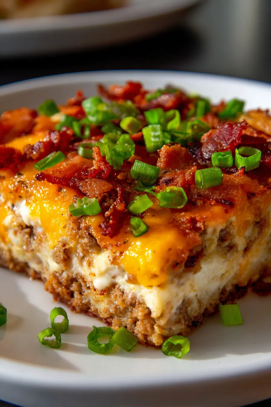 Low-Carb Bacon Cheeseburger Casserole-serving-dish