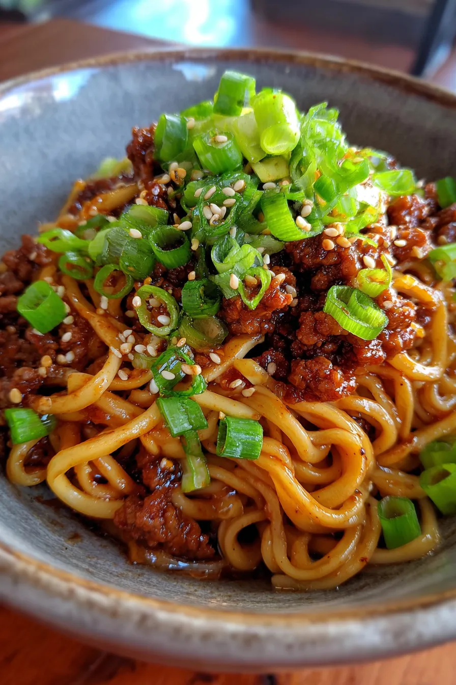 Mongolian Ground Beef Noodles (Better Than Takeout)-bowl-closeup