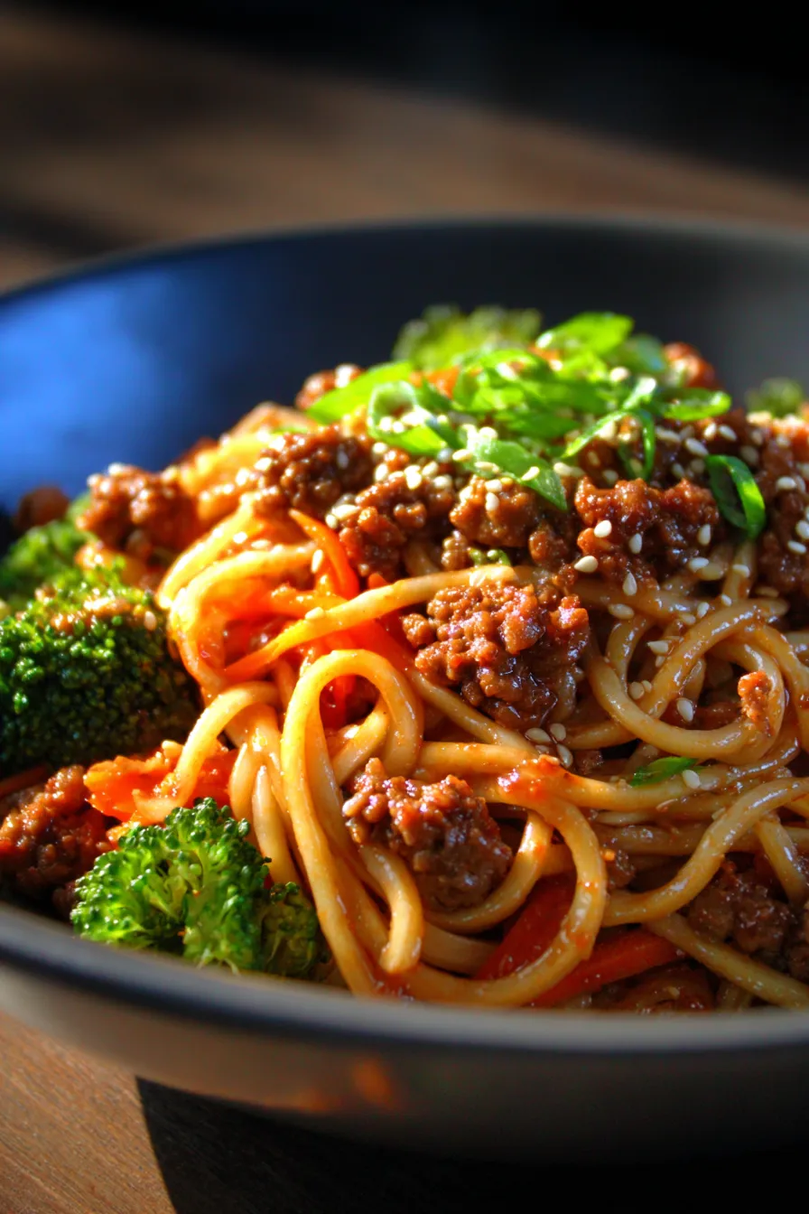 Mongolian Ground Beef Noodles-ingredients-overhead