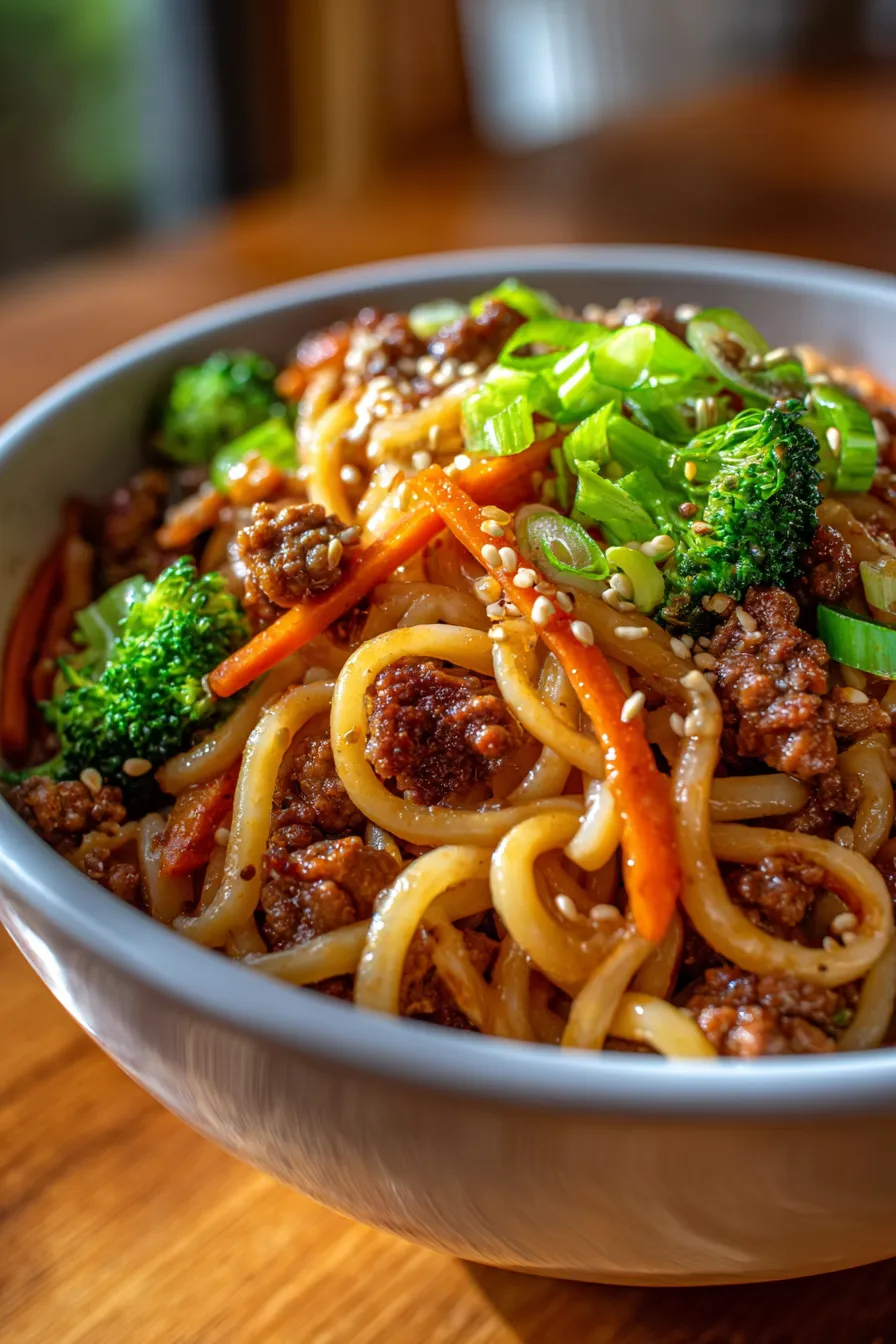 Mongolian Ground Beef Noodles-serving-bowl