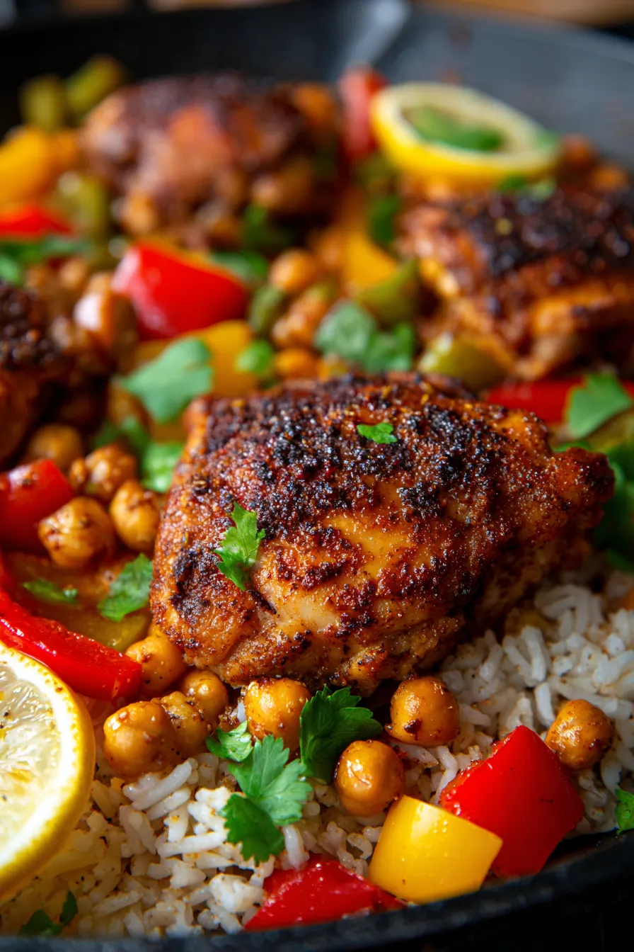 Moroccan Chicken and Rice (One Pan)-ingredients-prep-colorful