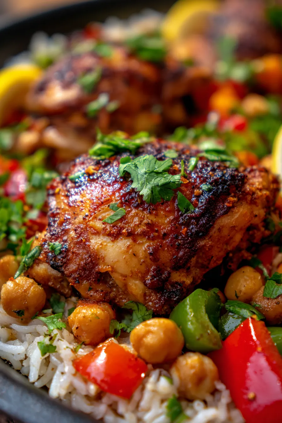 Moroccan Chicken and Rice (One Pan)-texture-closeup-aromatic
