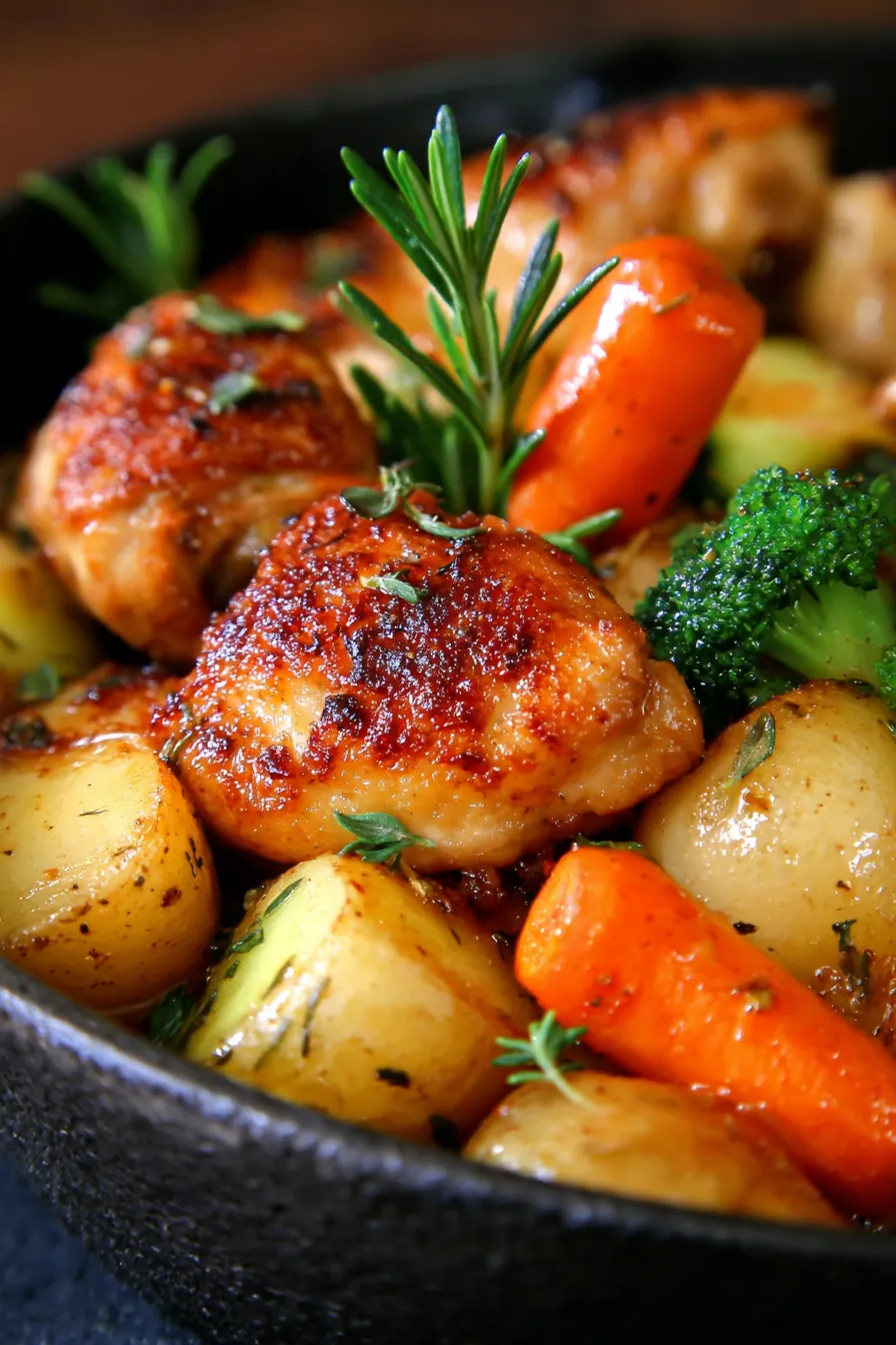 One-Pot Chicken and Vegetables-serving spoon-hearty portion-steam-fresh parsley