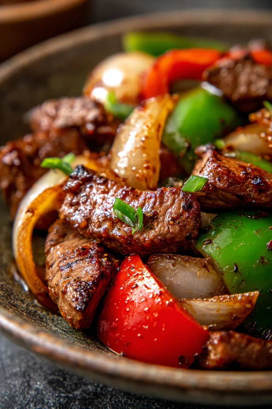 Pepper Steak with Bell Peppers and Onion Skillet-fresh-ingredients