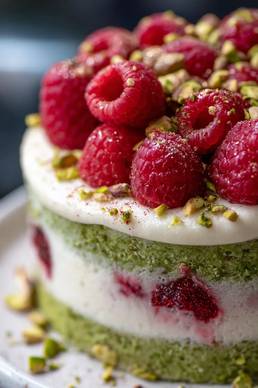 Pistachio Raspberry Cake-garnish-detail-macro
