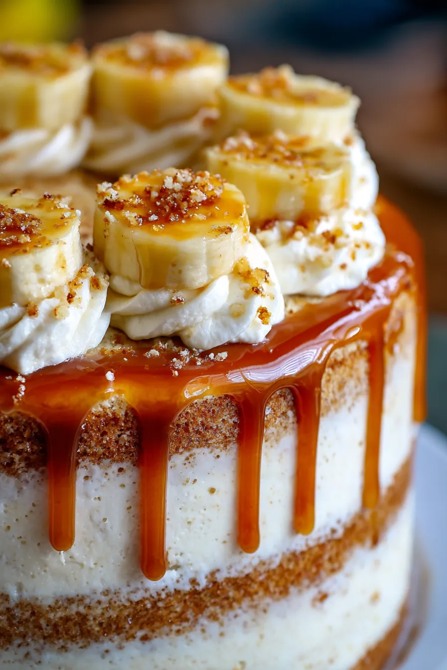 Salted Caramel Banana Cake texture closeup frosting caramel