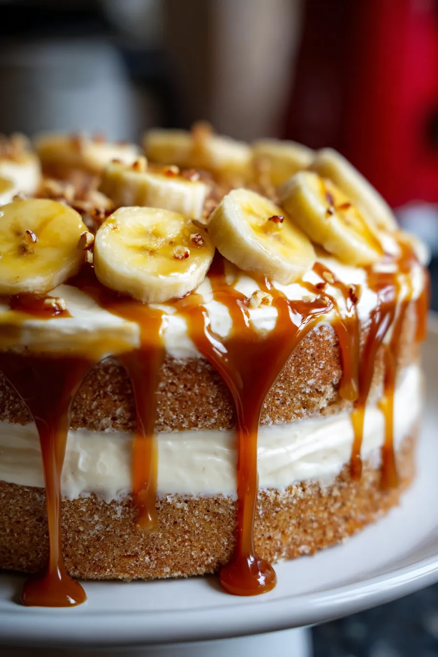 Salted Caramel Banana Cake top down slice plate fork