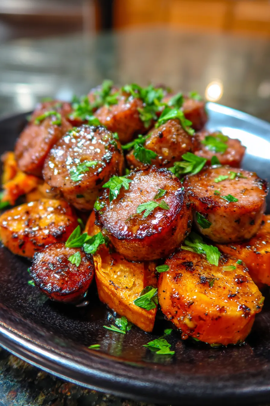 Sausage and Sweet Potatoes with Honey Garlic Sauce-serving-suggestion