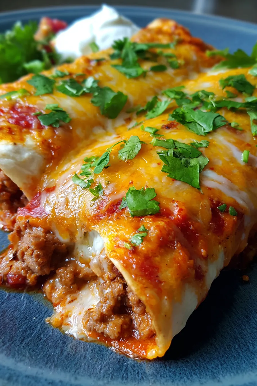 serving cheesy enchiladas with fresh cilantro