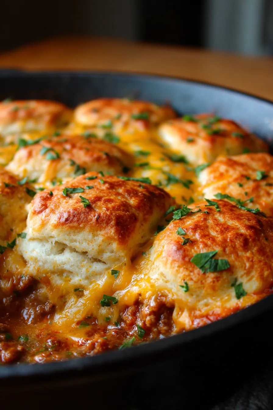 Sloppy Joe Biscuit Casserole-cut-slice-closeup