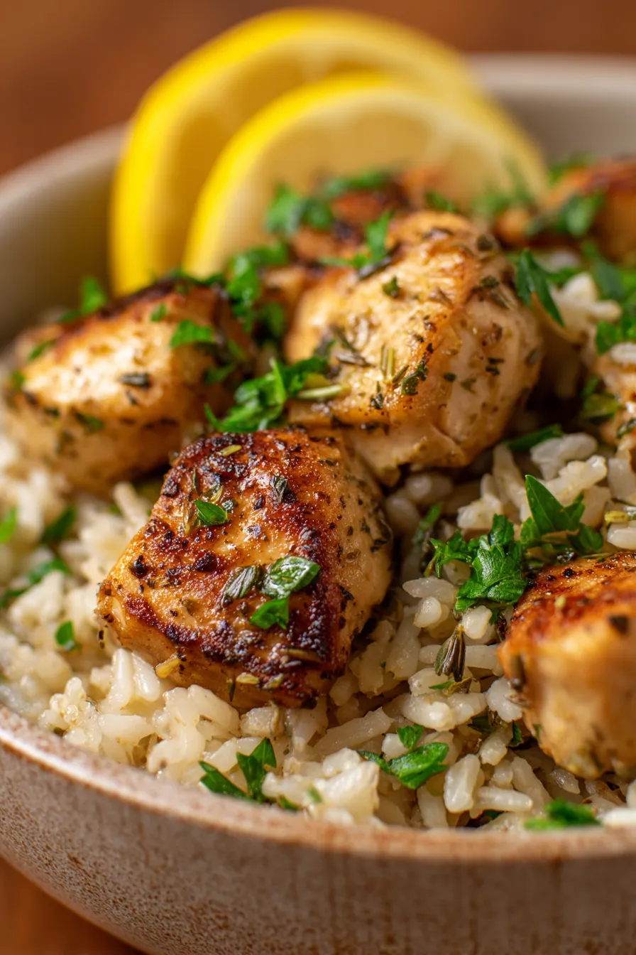 Slow Cooker Lemon Herb Chicken and Rice-close-up-texture