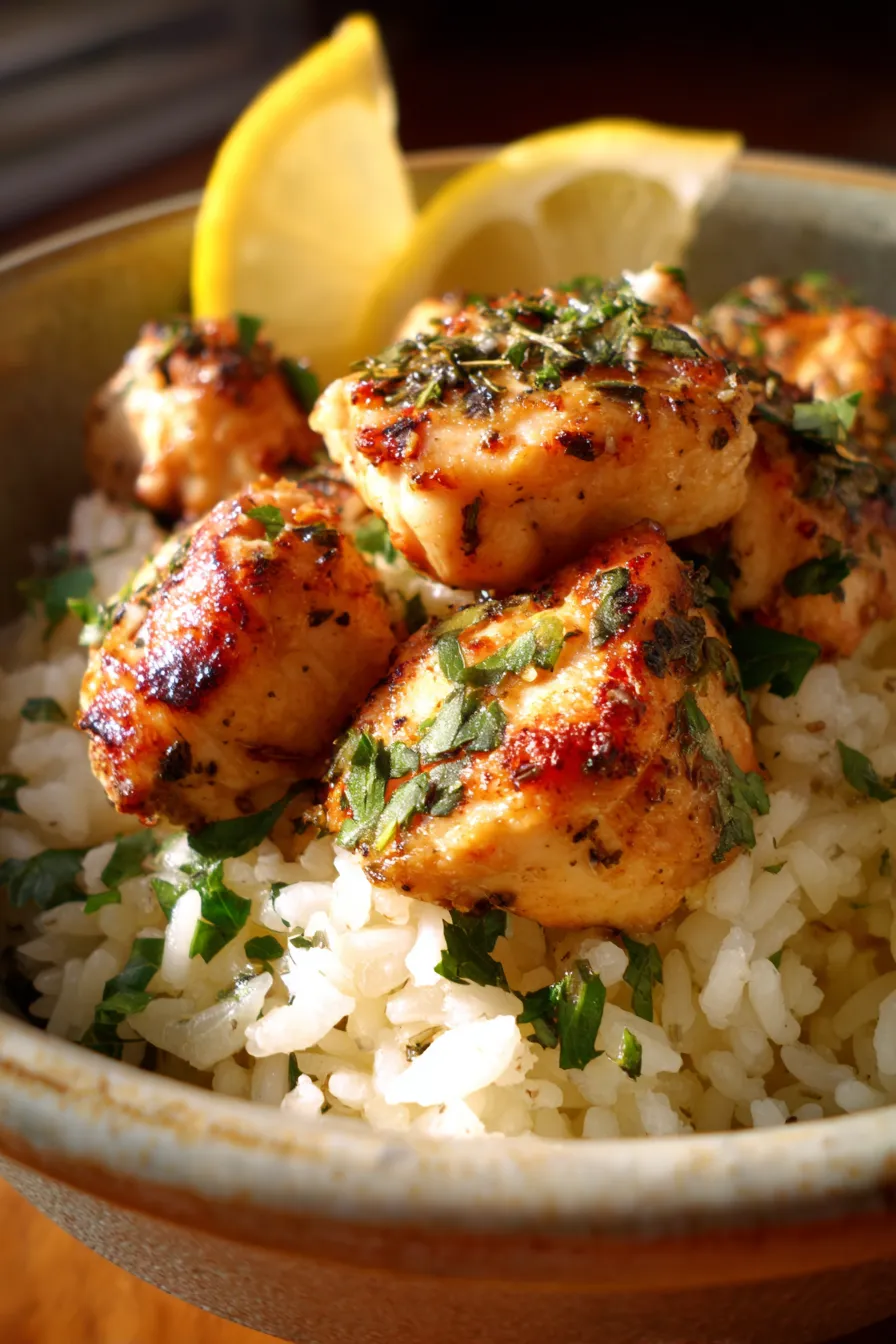 Slow Cooker Lemon Herb Chicken and Rice-serving-bowl