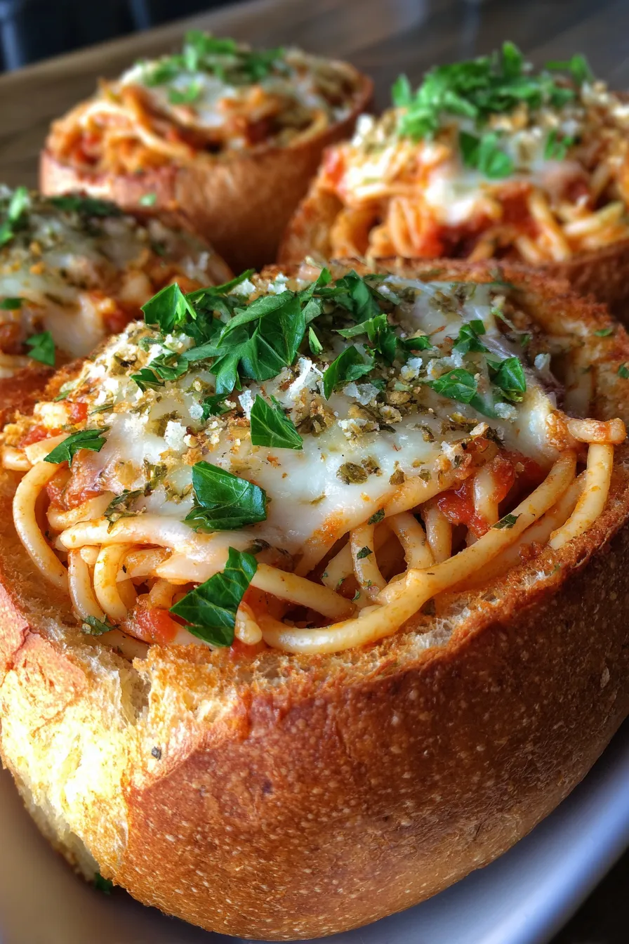 Spaghetti Garlic Bread Bowls – Fun Family Dinner Idea-texture-cheesy-closeup