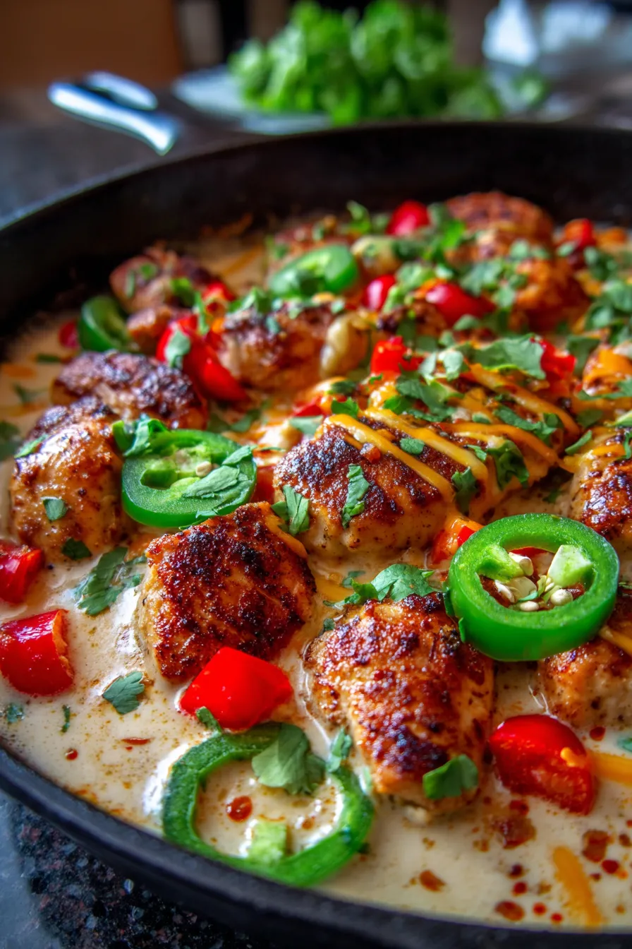 Spicy Jalapeño Chicken Skillet-plated-garnished